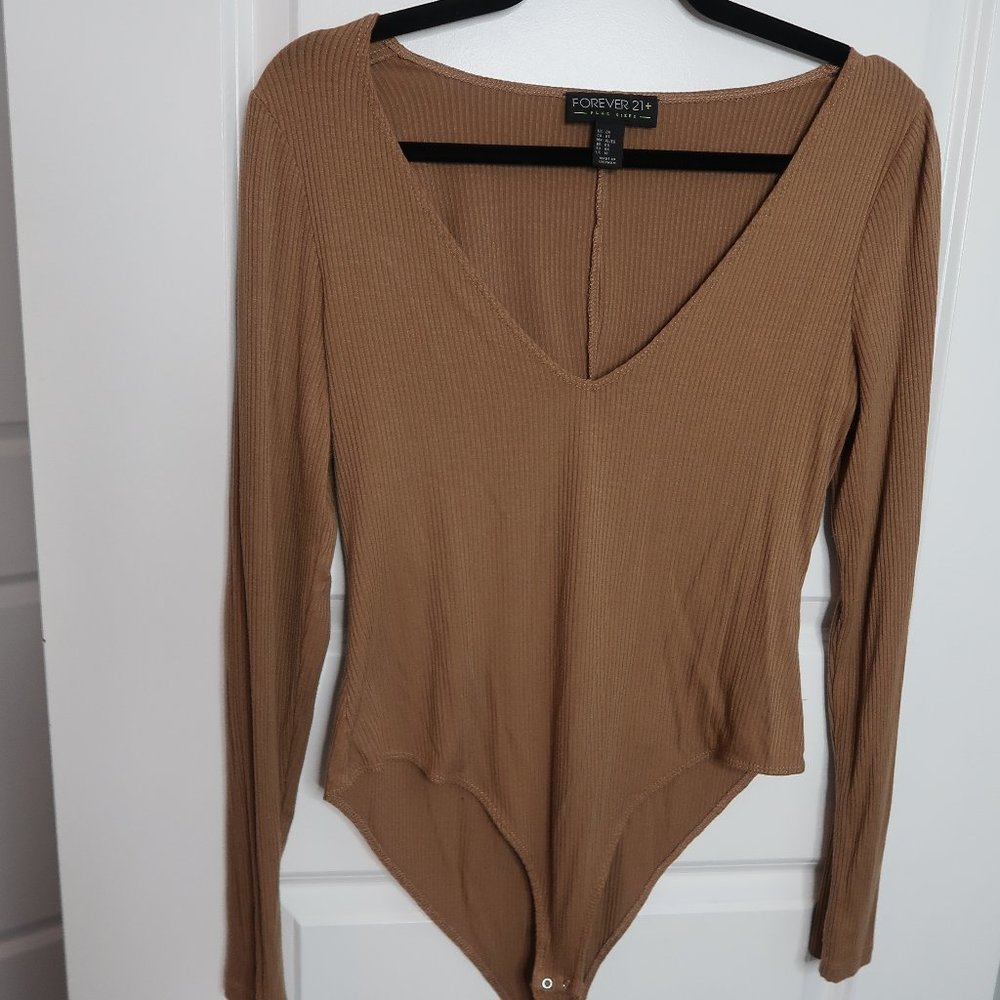 Forever 21 PLUS Tan V-Neck Bodysuit